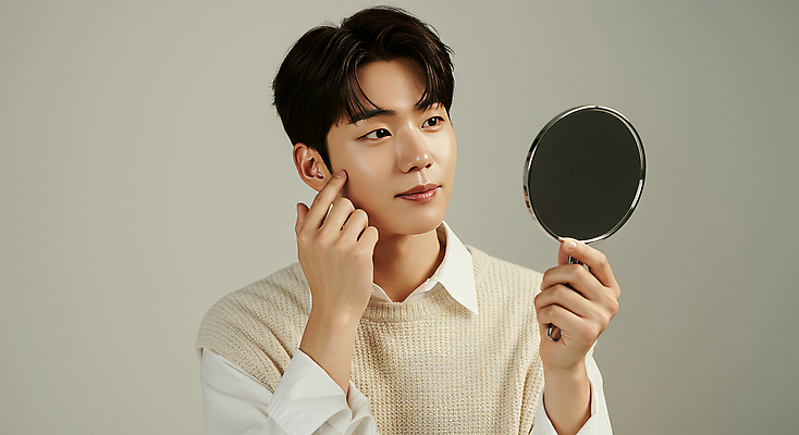 JPG 스튜디오촬영 편집이미지 헤어스타일 남자 감정 포즈 한명 미소 들기 상반신 20대 성인 캐주얼 빛 햇빛 청결 거울 편안함 모던 감성 의료성형뷰티 성인남자한명만 편집실사 IC뷰티큐레이션 AI인물포토 AI콘텐츠 1 옷 컨셉 모션 실내 표정 사람 청년 태양 감각 위생 CG 남자한명만 성인남자만 파일형식 AI포토