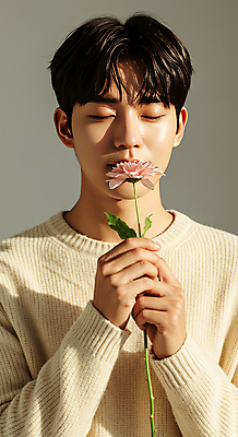 JPG 스튜디오촬영 편집이미지 헤어스타일 남자 꽃 감정 포즈 한명 미소 들기 상반신 20대 성인 캐주얼 빛 햇빛 청결 편안함 모던 감성 의료성형뷰티 성인남자한명만 편집실사 IC뷰티큐레이션 AI인물포토 AI콘텐츠 식물 1 옷 컨셉 모션 실내 표정 사람 청년 태양 감각 위생 CG 남자한명만 성인남자만 파일형식 AI포토