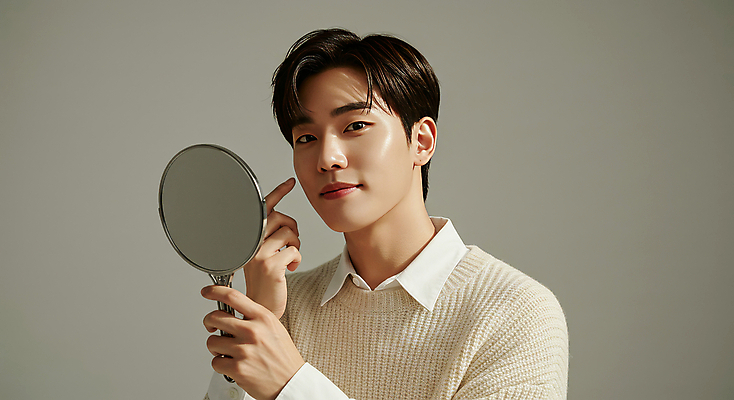 JPG 스튜디오촬영 편집이미지 헤어스타일 남자 감정 포즈 한명 들기 상반신 20대 성인 캐주얼 빛 햇빛 거울 물방울 은색 편안함 모던 심플 감성 의료성형뷰티 성인남자한명만 차분 편집실사 IC뷰티큐레이션 AI인물포토 AI콘텐츠 1 옷 컬러 컨셉 모션 실내 사람 청년 태양 감각 CG 남자한명만 성인남자만 파일형식 AI포토