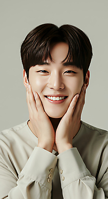 JPG 스튜디오촬영 편집이미지 헤어스타일 남자 감정 밝음 한명 미소 손짓 상반신 20대 성인 캐주얼 빛 햇빛 턱괴기 청결 편안함 모던 감싸기 꽃받침 베이지색 의료성형뷰티 성인남자한명만 편집실사 IC뷰티큐레이션 AI인물포토 AI콘텐츠 1 옷 컬러 모션 실내 표정 사람 청년 태양 감각 위생 CG 남자한명만 성인남자만 파일형식 AI포토