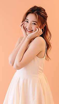 JPG 스튜디오촬영 편집이미지 긴머리 원피스 여자 포즈 한명 웃음 상반신 20대 성인 뷰티 베이지색 의료성형뷰티 성인여자한명만 편집실사 IC뷰티큐레이션 AI인물포토 AI콘텐츠 1 헤어스타일 옷 컬러 실내 표정 사람 청년 CG 여자한명만 성인여자만 파일형식 AI포토