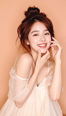 JPG 스튜디오촬영 편집이미지 긴머리 원피스 여자 포즈 한명 웃음 상반신 20대 성인 뷰티 베이지색 의료성형뷰티 성인여자한명만 편집실사 IC뷰티큐레이션 AI인물포토 AI콘텐츠 1 헤어스타일 옷 컬러 실내 표정 사람 청년 CG 여자한명만 성인여자만 파일형식 AI포토