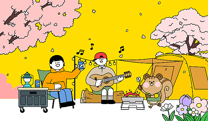 전신 여자 남자 꽃잎 연주 음표 일러스트 노래 텐트 미소 들기 앉기 성인 두명 노란색 캠핑 들꽃 랜턴 벚나무 통기타 모닥불 통나무 캔맥주 마시멜로우 차양막 캡모자 성인만 캠핑의자 국내일러스트 다람쥐캐릭터 AI파일 나무 모자_잡화 기호 꽃 음악 컬러 동물캐릭터 의자 모션 불 레저 디저트 조명 맥주 표정 캠핑도구 사람 벚꽃 기타 캔 다람쥐 차양 파일형식 벡터