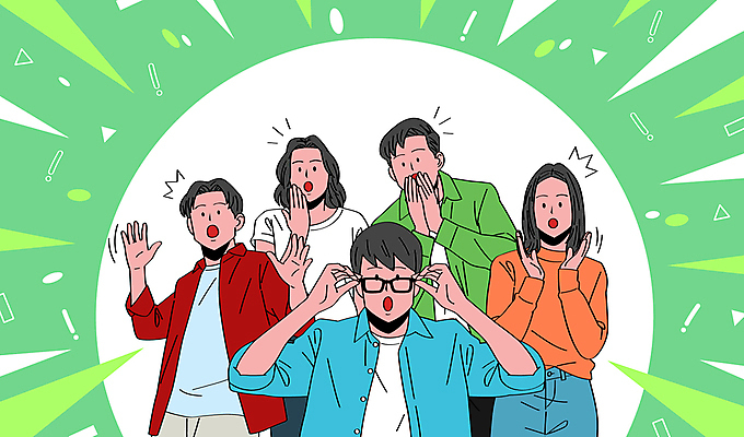 여자 남자 대학생 일러스트 이벤트 여러명 상반신 성인 초록색 손들기 놀람 잡기 호기심 성인만 안경낌 국내일러스트 AI파일 학생 감정 안경 컬러 다수 컨셉 모션 표정 사람 파일형식 벡터