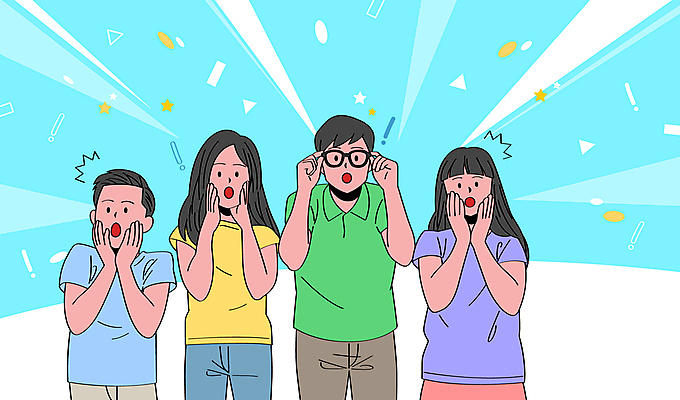 여자 남자 안경 어린이 하늘색 일러스트 소녀 이벤트 소년 여러명 상반신 놀람 잡기 호기심 감싸기 어린이만 국내일러스트 AI파일 잡화 감정 다수 컨셉 모션 표정 사람 파란색 파일형식 벡터