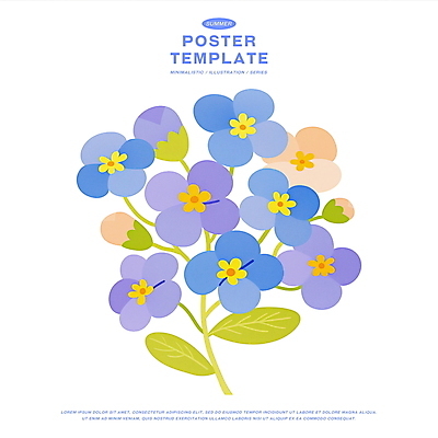 PSD 잎 일러스트 여름꽃 자연 사람없음 보라색 꽃봉오리 조화 국내일러스트 식물 꽃 컬러 생태계 파일형식 여름_계절