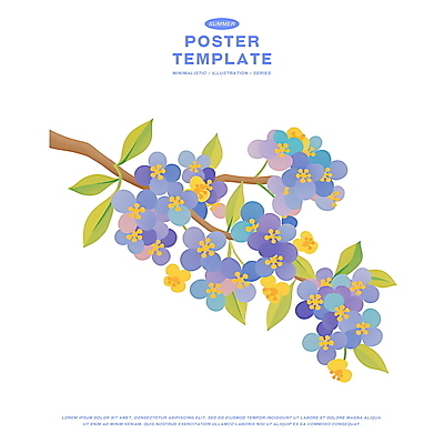 PSD 잎 일러스트 여름꽃 자연 사람없음 보라색 조화 꽃가지 국내일러스트 식물 꽃 컬러 나뭇가지 생태계 파일형식 여름_계절