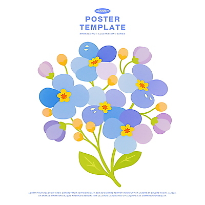 PSD 꽃다발 잎 일러스트 여름꽃 자연 사람없음 보라색 주황색 꽃봉오리 국내일러스트 식물 꽃 컬러 생태계 파일형식 여름_계절