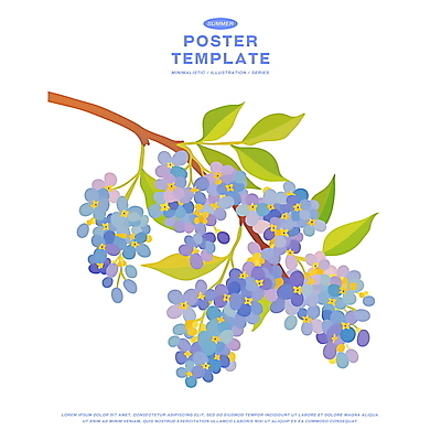 PSD 잎 일러스트 여름꽃 자연 사람없음 보라색 조화 꽃가지 국내일러스트 식물 꽃 컬러 나뭇가지 생태계 파일형식 여름_계절