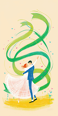 JPG 전신 커플 드레스 여자 남자 리본 일러스트 바람 사랑 성인 두명 노란색 로맨틱 춤 성인만 국내일러스트 AI일러스트 AI콘텐츠 자연요소 옷 감정 컬러 컨셉 관계 날씨 문화예술 사람 파일형식