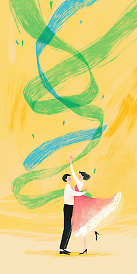 JPG 전신 커플 드레스 여자 남자 리본 일러스트 바람 사랑 성인 두명 노란색 로맨틱 춤 성인만 국내일러스트 AI일러스트 AI콘텐츠 자연요소 옷 감정 컬러 컨셉 관계 날씨 문화예술 사람 파일형식