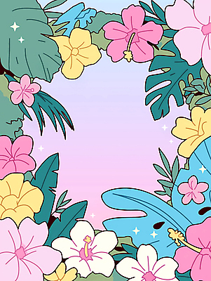 JPG 꽃 백그라운드 잎 일러스트 프레임 사람없음 여름 반짝임 컬러풀 열대식물 몬스테라 생동감 트로피컬아트 국내일러스트 AI일러스트 AI콘텐츠 식물 계절 컬러 모션 그림 파일형식