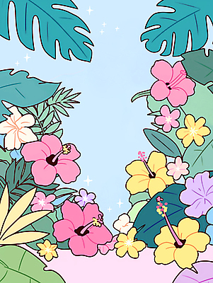 JPG 꽃 백그라운드 잎 일러스트 사람없음 여름 반짝임 컬러풀 열대식물 몬스테라 생동감 트로피컬아트 국내일러스트 AI일러스트 AI콘텐츠 식물 계절 컬러 모션 그림 파일형식