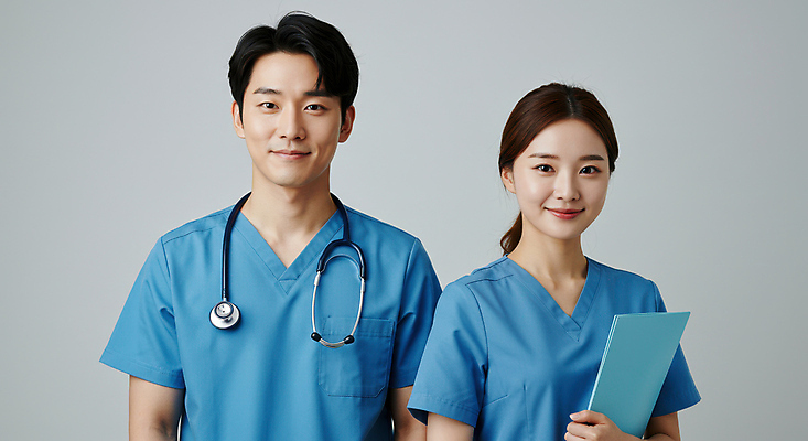 JPG 편집이미지 여자 남자 청진기 병원 미소 들기 상반신 성인 두명 의사 서류판 차트보드 의료성형뷰티 성인만 편집실사 IC큐레이션 AI인물포토 AI콘텐츠 의학 의료기기 모션 표정 사람 사무용품 의료진 CG 파일형식 AI포토