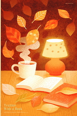 PSD 낙엽 일러스트 나뭇잎 따뜻함 사람없음 책 빛 독서 갈색 펼침 스탠드 떨어짐 수증기 커피잔 책상 감성 따뜻한음료 국내일러스트 커피 음료 컬러 가구 컨셉 잎 모션 조명 잔 파일형식