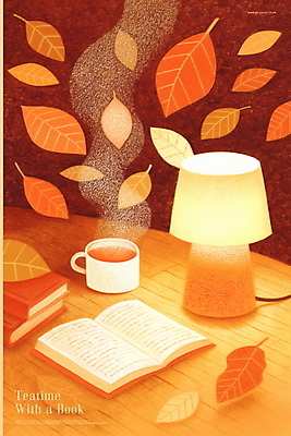 PSD 낙엽 일러스트 나뭇잎 따뜻함 사람없음 책 빛 독서 갈색 펼침 스탠드 떨어짐 수증기 커피잔 책상 감성 따뜻한음료 국내일러스트 커피 음료 컬러 가구 컨셉 잎 모션 조명 잔 파일형식
