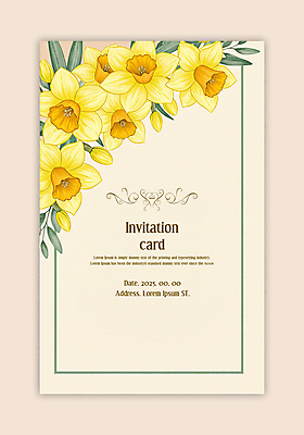 PSD 템플릿 잎 카드템플릿 수채화 사각프레임 사람없음 노란색 초대장 수선화 카피스페이스 이미지템플릿 식물 꽃 컬러 카드_감사 프레임 사각형 공백 파일형식