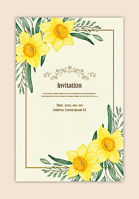 PSD 템플릿 잎 카드템플릿 수채화 사각프레임 사람없음 노란색 초대장 수선화 카피스페이스 이미지템플릿 식물 꽃 컬러 카드_감사 프레임 사각형 공백 파일형식