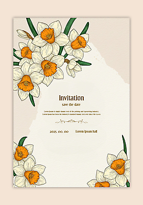 PSD 템플릿 잎 카드템플릿 수채화 사각프레임 사람없음 노란색 초대장 수선화 카피스페이스 이미지템플릿 식물 꽃 컬러 카드_감사 프레임 사각형 공백 파일형식