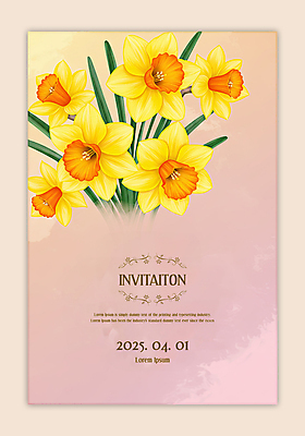 PSD 템플릿 분홍색 잎 카드템플릿 수채화 사각프레임 사람없음 초대장 수선화 카피스페이스 이미지템플릿 식물 꽃 컬러 카드_감사 프레임 사각형 공백 파일형식