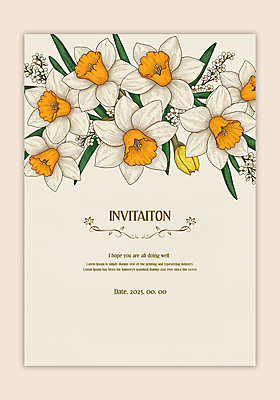 PSD 템플릿 잎 카드템플릿 수채화 사각프레임 사람없음 노란색 꽃봉오리 초대장 수선화 카피스페이스 이미지템플릿 식물 꽃 컬러 카드_감사 프레임 사각형 공백 파일형식