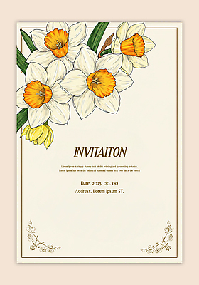 PSD 템플릿 잎 카드템플릿 수채화 사각프레임 사람없음 노란색 초대장 수선화 카피스페이스 이미지템플릿 식물 꽃 컬러 카드_감사 프레임 사각형 공백 파일형식