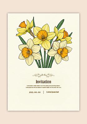 PSD 템플릿 잎 카드템플릿 수채화 사각프레임 사람없음 노란색 초대장 수선화 카피스페이스 이미지템플릿 식물 꽃 컬러 카드_감사 프레임 사각형 공백 파일형식