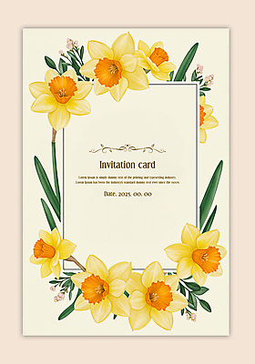 PSD 템플릿 잎 카드템플릿 수채화 사각프레임 사람없음 노란색 초대장 수선화 카피스페이스 이미지템플릿 식물 꽃 컬러 카드_감사 프레임 사각형 공백 파일형식