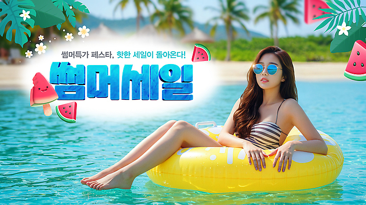 전신 PSD 편집이미지 여자 바다 섬 하늘 수박 한명 앉기 성인 여름 선글라스 야자수 세일 튜브 야자수잎 의료성형뷰티 성인여자한명만 이미지편집 나무 1 계절 안경 잎 과일 모션 사람 여자한명만 성인여자만 파일형식