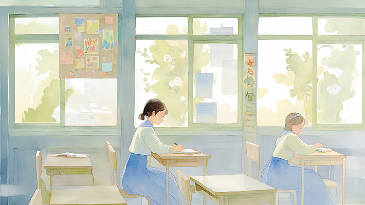 JPG 나무 학생 여자 교복 포스터 의자 일러스트 창문 교실 청소년 수채화 들기 앉기 두명 학습 펜 스쿨라이프 책상 교과서 테이프 감성 십대여자만 국내일러스트 AI일러스트 AI콘텐츠 식물 라이프스타일 옷 교육 가구 컨셉 학교 모션 문구용품 교재 사람 필기구 여자만 십대만 파일형식