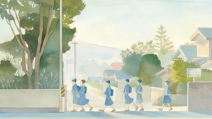 JPG 전신 나무 학생 여자 교복 길 일러스트 청소년 하늘 수채화 산 주택 책가방 여러명 스쿨라이프 걷기 전봇대 감성 하교길 십대여자만 국내일러스트 AI일러스트 AI콘텐츠 식물 라이프스타일 옷 공공시설 다수 컨셉 가방 학교 모션 사람 건물 하교 여자만 십대만 파일형식