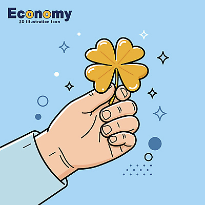 손 하늘색 일러스트 들기 신체부위 경제 반짝임 네잎클로버 국내일러스트 AI파일 식물 모션 사람 파란색 클로버 파일형식 벡터