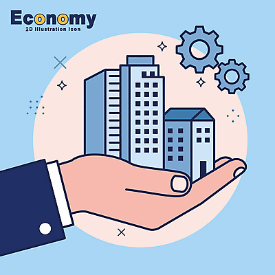 손 하늘색 일러스트 들기 빌딩 신체부위 경제 반짝임 톱니바퀴 국내일러스트 AI파일 모션 사람 건물 파란색 파일형식 벡터