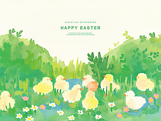 PSD 꽃 기독교 잎 일러스트 나뭇잎 수채화 부활절 병아리 이벤트 잔디 초원 사람없음 초록색 계란 봄 풀 부활절계란 감성 국내일러스트 식물 계절 기념일 종교 컬러 컨셉 조류 알 파일형식