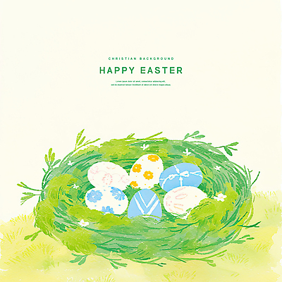 PSD 꽃 기독교 잎 일러스트 나뭇잎 수채화 부활절 이벤트 사람없음 초록색 계란 봄 풀 둥지 부활절계란 감성 국내일러스트 식물 계절 기념일 종교 컬러 컨셉 알 파일형식