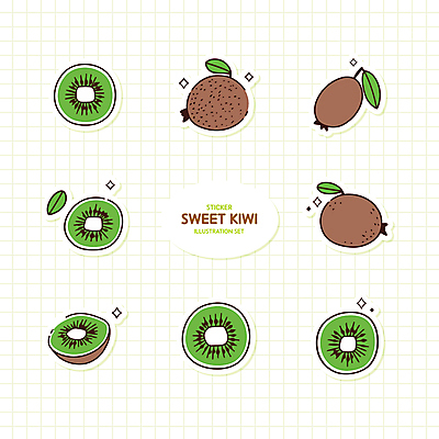 스티커 일러스트 단면 키위 사람없음 반짝임 세트 달콤 국내일러스트 AI파일 과일 모션 맛 파일형식 벡터