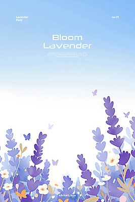 PSD 나비 꽃밭 일러스트 여름꽃 하늘 풍경 사람없음 보라색 라벤더 국내일러스트 꽃 컬러 곤충 허브 파일형식 여름_계절