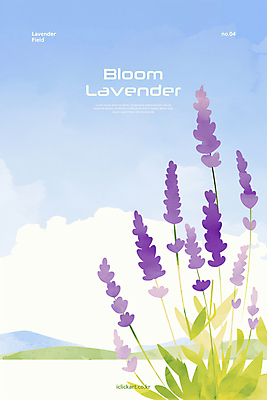 PSD 구름 꽃밭 일러스트 여름꽃 하늘 풍경 사람없음 보라색 라벤더 국내일러스트 자연요소 꽃 컬러 허브 파일형식 여름_계절