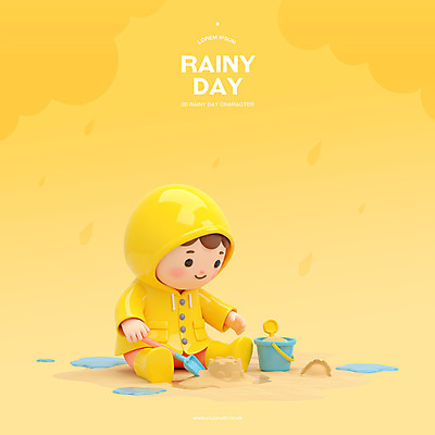 전신 PSD 편집이미지 남자 어린이 3D캐릭터 장화 한명 들기 소년 여름 노란색 3D 귀여움 놀이터 삽 양동이 웅덩이 우비 장마 모래성 모래놀이 소년한명만 편집3D 캐릭터 1 옷 계절 모래 컬러 신발 컨셉 모션 놀이 사람 비_날씨 디지털합성 남자한명만 소년만 파일형식