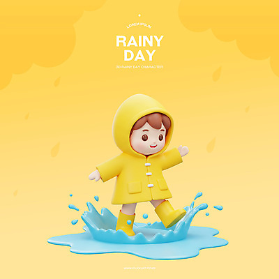 전신 PSD 편집이미지 남자 어린이 3D캐릭터 장화 한명 소년 여름 노란색 3D 손들기 귀여움 튀는물 웅덩이 우비 장마 밟기 소년한명만 편집3D 캐릭터 1 옷 계절 컬러 신발 컨셉 모션 사람 비_날씨 디지털합성 액체표현 스플래쉬 남자한명만 소년만 파일형식