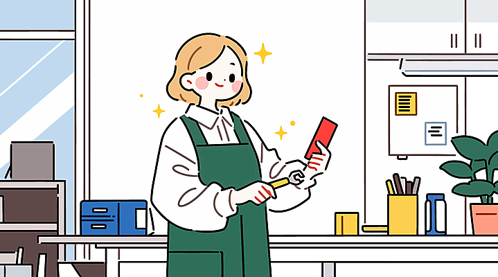 식물 여자 일러스트 창문 한명 미소 들기 상반신 성인 반짝임 앞치마 스패너 작업실 화문석 성인여자한명만 국내일러스트 AI파일 1 모션 표정 사람 공구 돗자리 여자한명만 성인여자만 파일형식 벡터