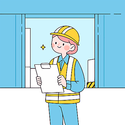 여자 하늘색 유니폼 일러스트 작업복 한명 미소 들기 성인 반짝임 안전모 직원 검사_조사 서류판 안전조끼 성인여자한명만 물류센터 국내일러스트 AI파일 1 옷 모션 표정 사람 파란색 사무용품 헬멧 안전장비 여자한명만 성인여자만 파일형식 벡터