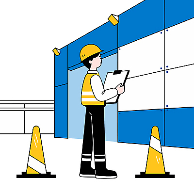 남자 유니폼 일러스트 작업복 한명 미소 성인 파란색 안전모 직원 검사_조사 서류판 안전조끼 칼라콘 성인남자한명만 물류센터 국내일러스트 AI파일 1 옷 컬러 표정 사람 사무용품 헬멧 안전장비 남자한명만 성인남자만 파일형식 벡터