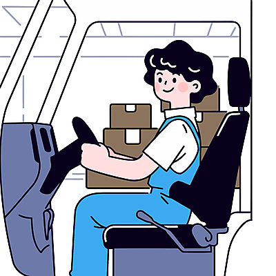 남자 유니폼 일러스트 작업복 한명 미소 앉기 성인 운전 승차 핸들 직원 택배상자 성인남자한명만 물류센터 국내일러스트 AI파일 1 옷 모션 표정 사람 상자 택배 남자한명만 성인남자만 파일형식 벡터