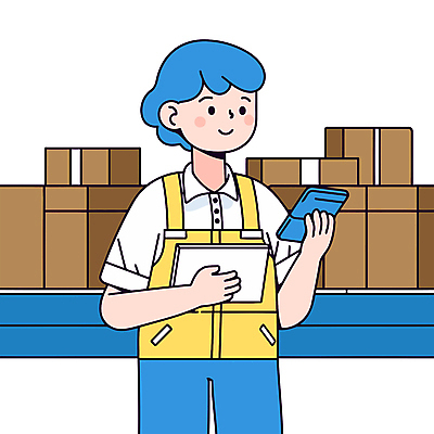 여자 유니폼 일러스트 작업복 한명 미소 들기 성인 직원 택배상자 컨베어밸트 성인여자한명만 물류센터 국내일러스트 AI파일 1 옷 모션 표정 사람 상자 기계 택배 여자한명만 성인여자만 파일형식 벡터