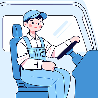 남자 하늘색 유니폼 일러스트 작업복 한명 미소 앉기 성인 운전 잡기 승차 핸들 직원 시트 캡모자 성인남자한명만 물류센터 국내일러스트 AI파일 모자_잡화 1 옷 모션 표정 사람 파란색 남자한명만 성인남자만 파일형식 벡터