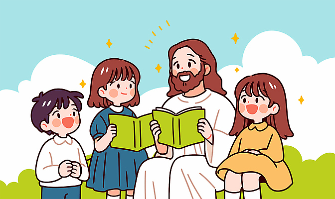 구름 여자 남자 기독교 어린이 일러스트 미소 들기 앉기 소녀 소년 여러명 성인 책 반짝임 독서 믿음 성경 풀 예수 손모으기 국내일러스트 AI파일 자연요소 식물 감정 종교 다수 종교용품 모션 표정 사람 손짓 신_종교 파일형식 벡터