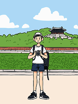 전신 구름 모자 남자 가방 일러스트 하늘 산 한명 미소 들기 성인 야외 카메라 문화재 풀 역사탐방 성인남자한명만 국내일러스트 세종대왕탄신일 AI파일 자연요소 식물 1 잡화 기념일 모션 표정 사람 전자제품 역사 탐방 남자한명만 성인남자만 파일형식 벡터