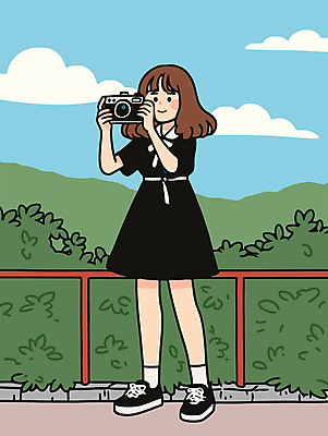 전신 구름 여자 일러스트 하늘 한명 미소 들기 성인 야외 울타리 카메라 촬영 문화재 풀 역사탐방 성인여자한명만 국내일러스트 세종대왕탄신일 AI파일 자연요소 식물 1 기념일 모션 표정 사람 전자제품 담장 역사 탐방 여자한명만 성인여자만 파일형식 벡터