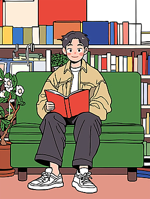 전신 남자 꽃 화분 의자 일러스트 책장 실내 한명 미소 들기 앉기 성인 책 독서 문화재 도서관 읽기 역사탐방 성인남자한명만 국내일러스트 세종대왕탄신일 AI파일 식물 1 교육 기념일 가구 모션 표정 사람 내부 역사 탐방 남자한명만 성인남자만 파일형식 벡터